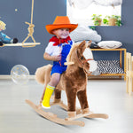 Schaukelpferd Cowboypferd Sattel Großer Komfort für Kinder ab 36 Monaten Kurzflor Plüsch Weich Holz Pappel Belastung 40 kg Braun Weiß