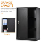 Armoire de Bureau 2 Portes coulissantes verrouillables dim. 80L x 40l x 120H cm 2 étagères Panneaux Particules Noir
