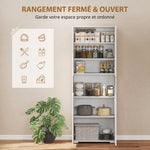 Buffet haut cuisine, armoire de cuisine, 4 portes à fermeture douce et étagères réglables, 68x34x180cm, blanc brillant