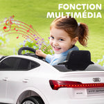Voiture électrique enfants sous Licence Audi e-tron Sportback, véhicule électrique 12V Max. 5 Km/h avec télécommande 2,4G, phares LED, musique, klaxon, port USB, MP3, blanc
