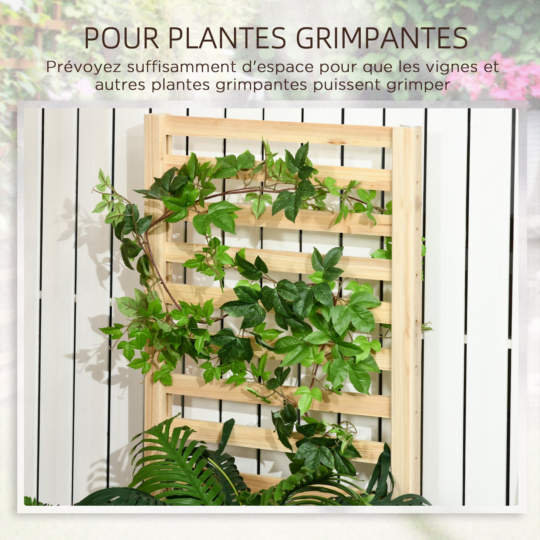 Jardinière avec treillis bac à fleurs jardinière de jardin dim. 230L x 60l x 110H cm effet bois naturel