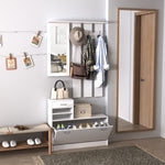 Ensembles 3 en 1 de meuble d'entrée vestiaire avec panneau porte-manteau, miroir et banc à chaussures - 6 crochets et étagère réglable, blanc