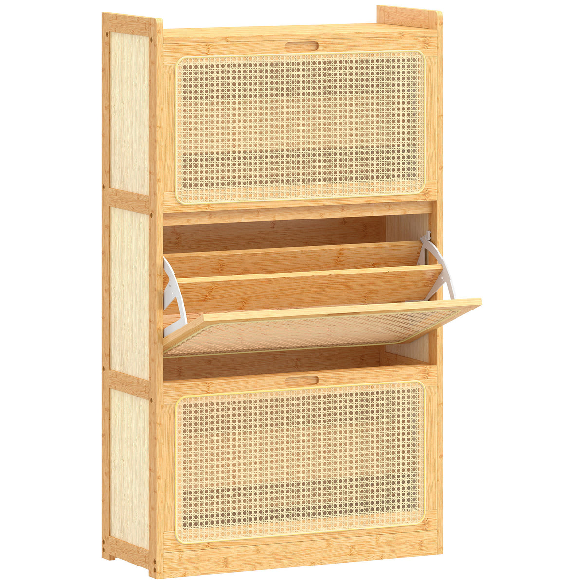 Scarpiera 14 paia, armadio portascarpe a 3 ante a ribalta, ripiani regolabili 69x29x119,8cm legno naturale