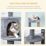 Arbre à chats multi-équipements griffoirs grattoirs plateformes niche jeu boule suspendue Ø 48 x 104H cm gris