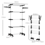Folding laundry drying rack with side wings for indoor and outdoor use, 142 x 55 x 172 cm, 4 tiers, black