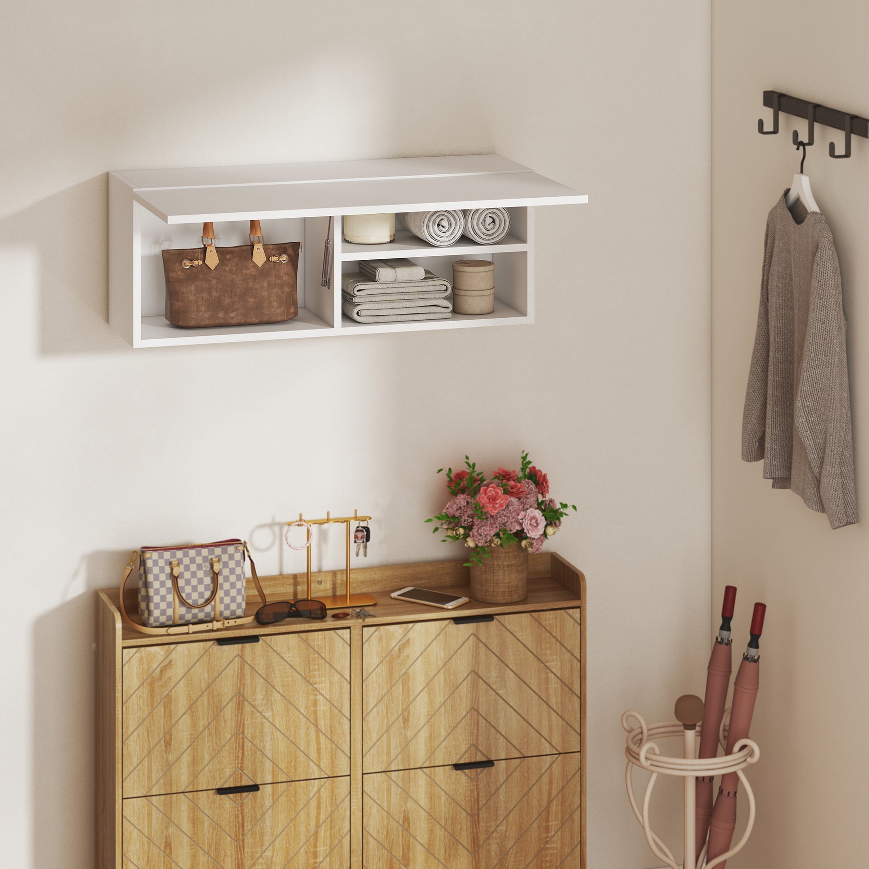 Armoire murale de salle de bain, meuble de rangement suspendu avec porte à charnières, 80 x 25 x 30 cm, blanc