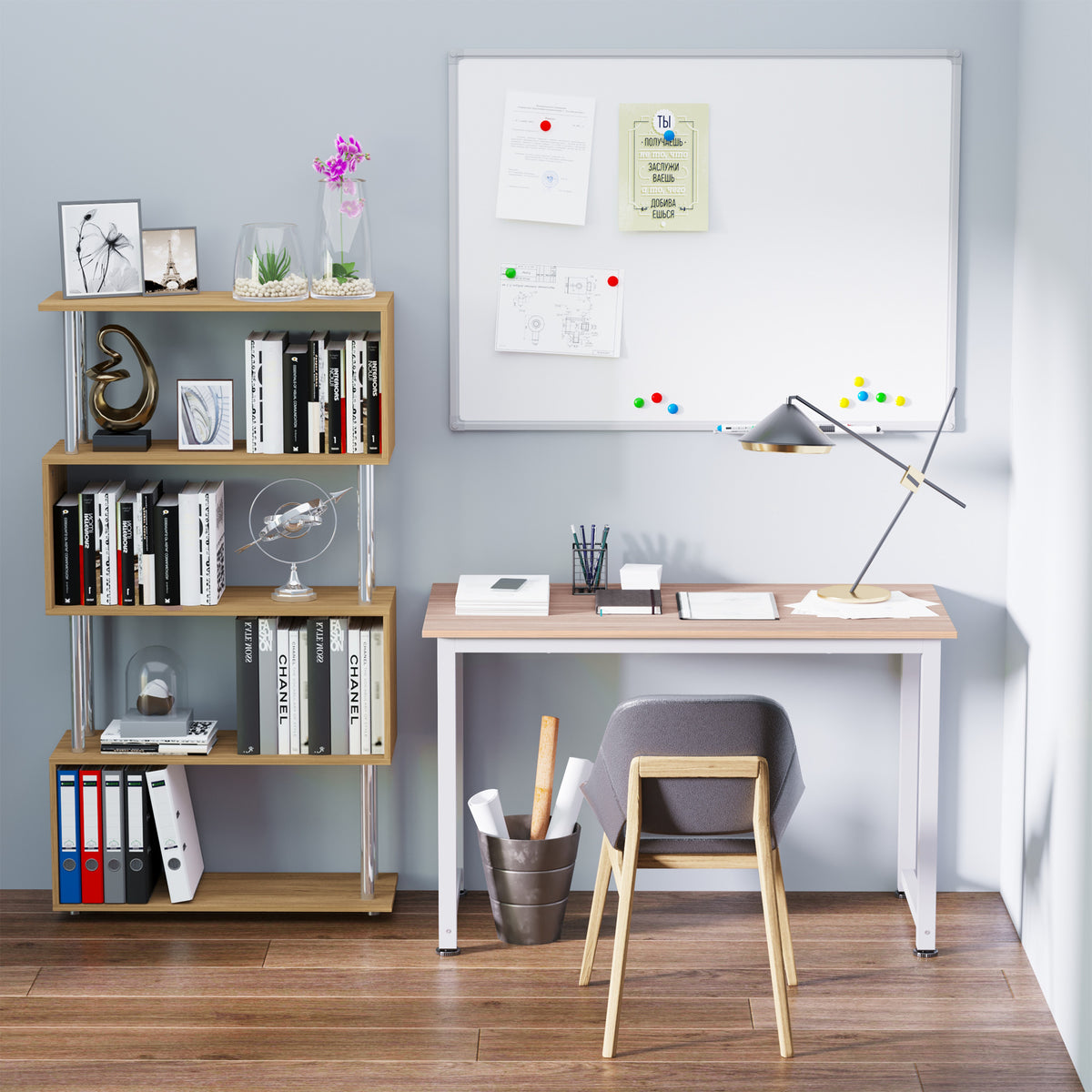 Table d'ordinateur table de salle à manger 120L x 60l x 76H cm chêne et Blanc Multifonction Grand Plateau Cadre Robuste en métal