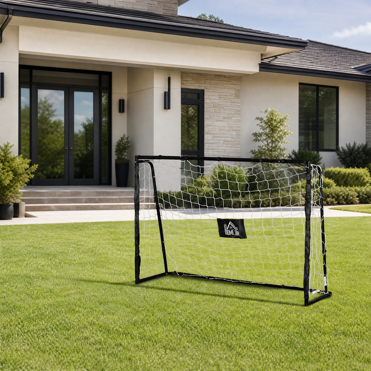 But de football cage de foot châssis métal filet PE piquets & outil inclus dim. 186L x 62l x 123H cm noir blanc