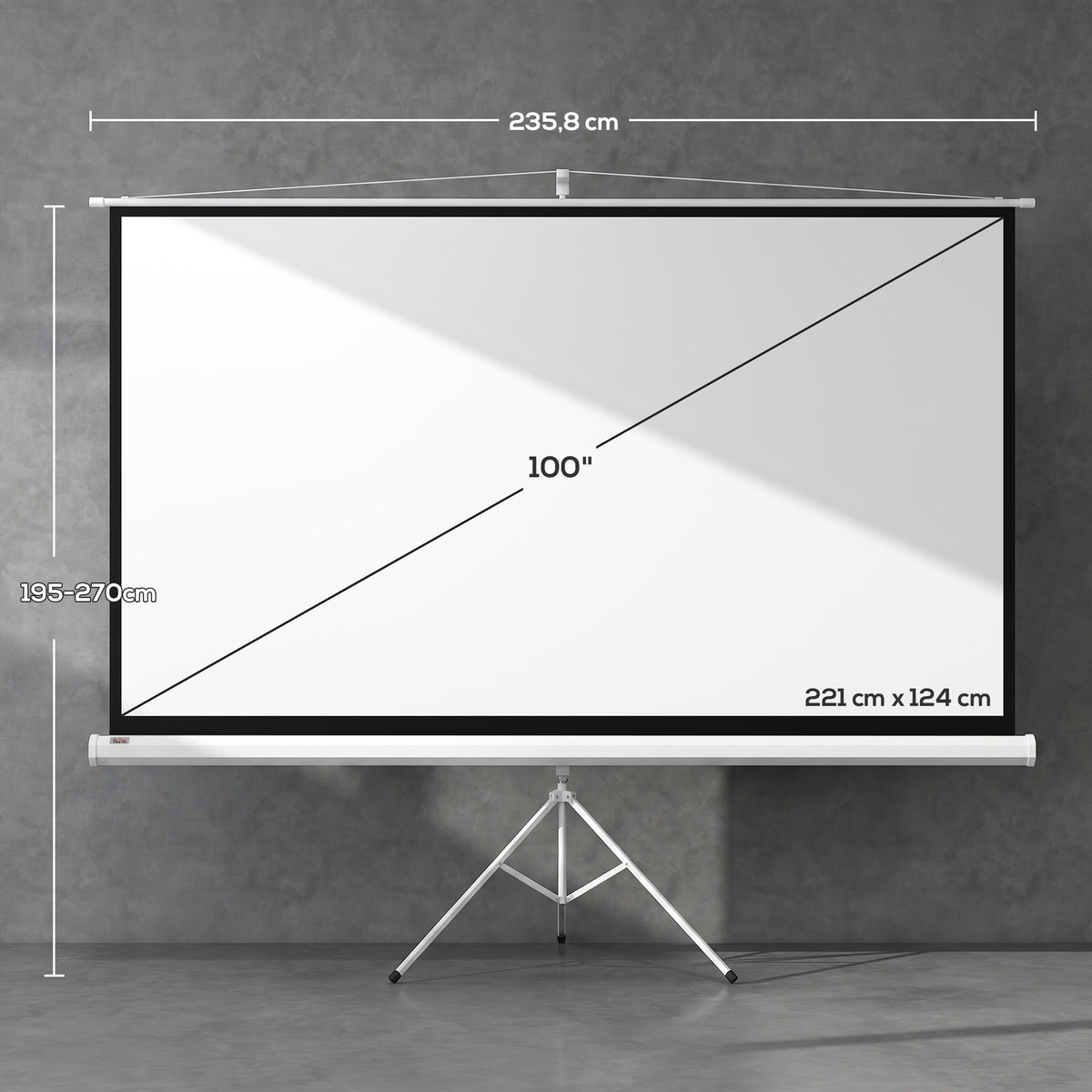 Écran de projection 100 pouces avec support trépied hauteur réglable, écran 4K HD 16:9