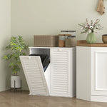 Meuble salle de bain avec panier à linge armoire salle de bain en bois portes persiennes 2 paniers 70 x 38 x 73 cm blanc