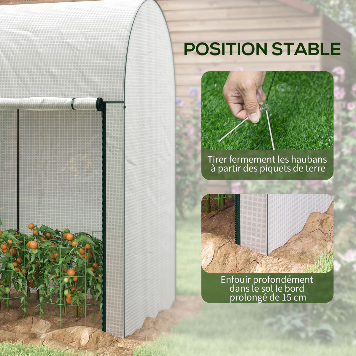 Serre de jardin 2 m² dim. 2L x 1l x 1,78H m 2 Portes zippées enroulables Acier PE Haute densité 140 g/m² Anti-UV blanc