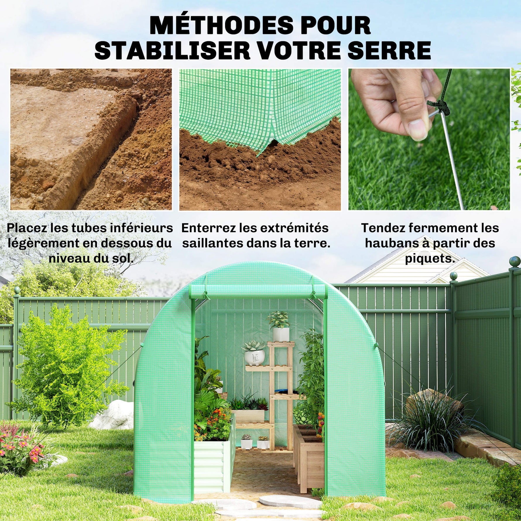 Serre tunnel de jardin 8 m², serre de jardin tunnel avec porte et 6 fenêtres, bâche PE 140 g/m² 400 x 200 x 200 cm vert