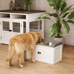 Gamelle double chien chat - porte-gamelles surélevé rangement 2 en 1 - tiroir, 2 gamelles - acier inox. MDF blanc gris