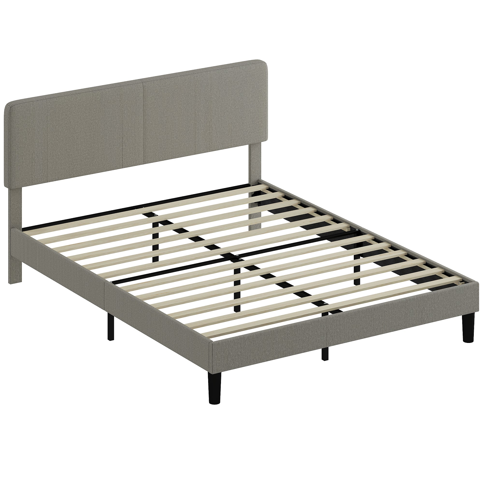 Bettgestell 160 x 200 cm, Lattenrost aus Holz, verstellbares Kopfteil, Doppelbett mit Cord-Bezug, grau