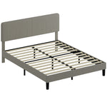 Estructura de cama de 160 x 200 cm, somier de láminas de madera, cabecero ajustable, cama doble tapizada en pana, gris