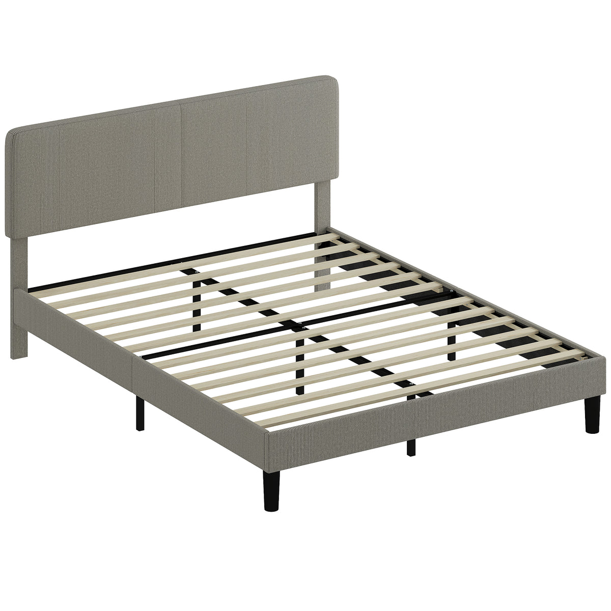 Estructura de cama de 160 x 200 cm, somier de láminas de madera, cabecero ajustable, cama doble tapizada en pana, gris