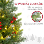 Sapin de Noël 60 cm arbre de Noël de table avec lumière LED, 141 pointes, pommes de pin et baies rouges, base en béton-5