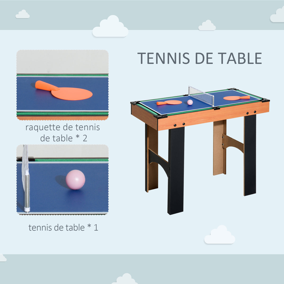 Mini Table multi jeux 4 en 1 babyfoot billard air hockey ping-pong avec accessoires en bois 92L x 78l x 80H cm