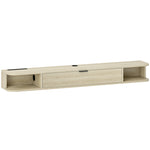 Meuble TV suspendu, meuble télé pour téléviseur jusqu'à 60 pouces, tiroir rabattable 2 étagères 140x24x16cm bois naturel