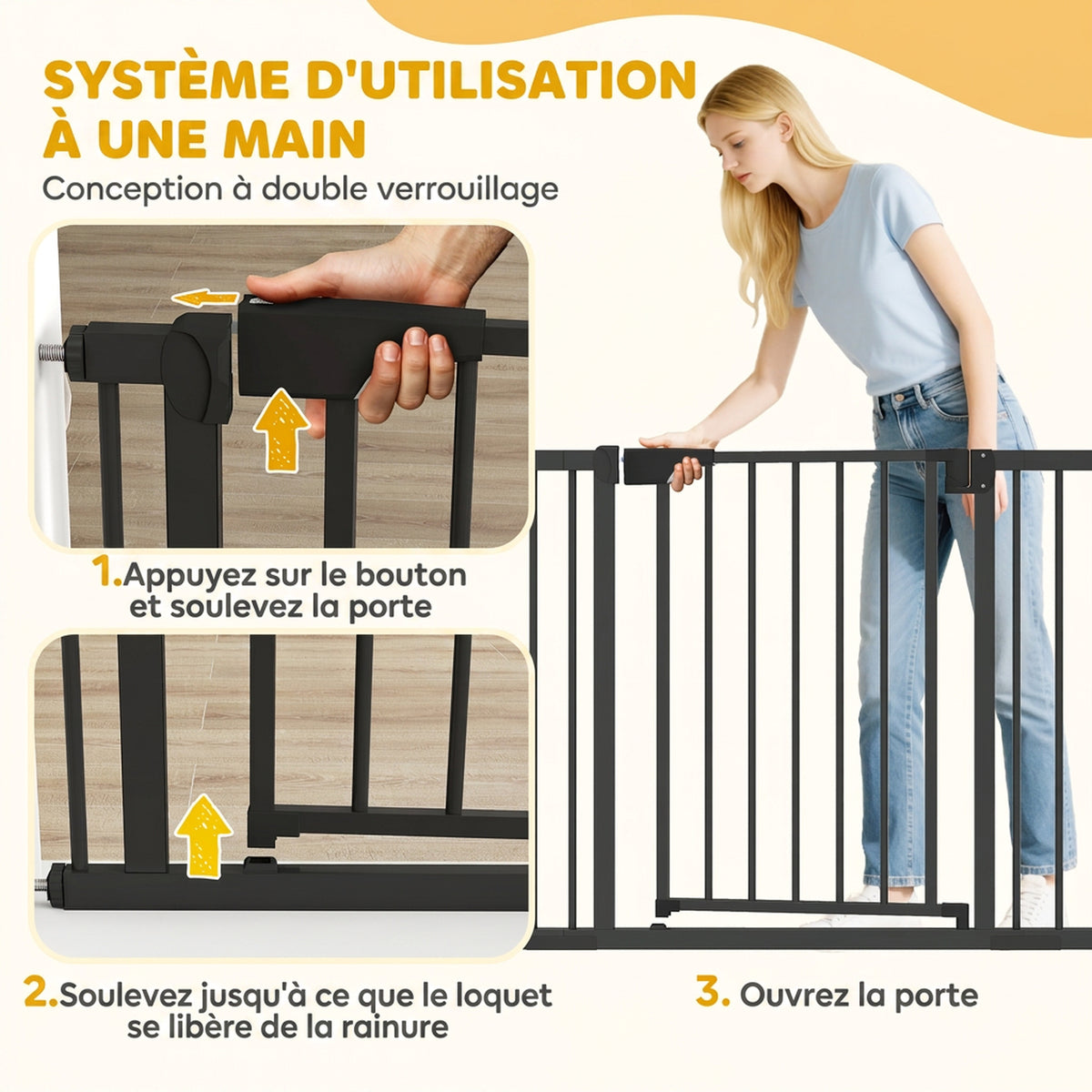 Barrière de sécurité pour chiens et bébés 76 à 102 cm avec extension fixation par pression sans perçage blanc