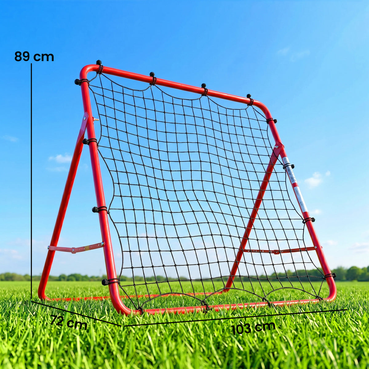 Filet de Rebond Football Portable, 5 Angles Réglables en Acier et Nylon à Double Couche, 103x72x89cm, Rouge