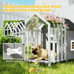Niche pour chien extérieur en bois maison chien extérieur avec terrasse, porte à lamelles, 106 x 62,5 x 80,5 cm, gris
