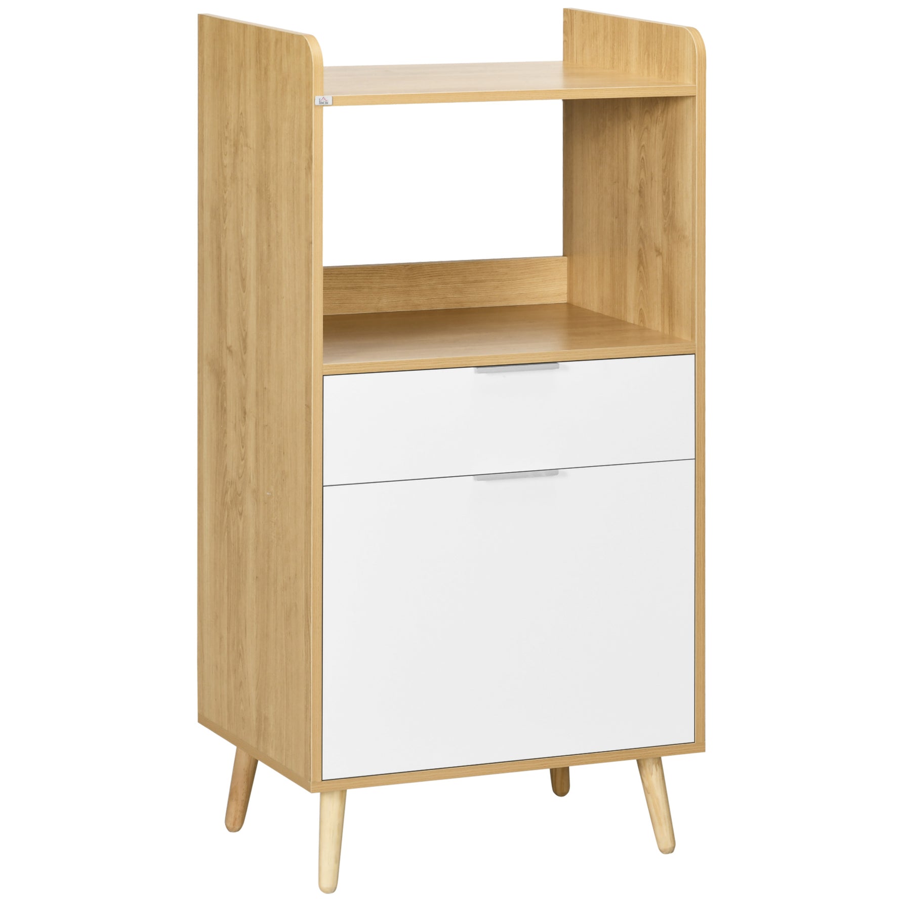 Meuble desserte de cuisine pour micro-ondes avec placard tiroir étagère réglable 58 x 40 x 118 cm naturel et blanc