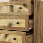 Commode 3 tiroirs meuble de rangement cannage en rotin aspect bois clair 80 x 35 x 76 cm