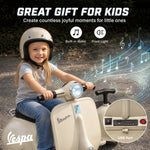 Elektrisches Kinder-Motorrad VESPA lizenziert 6V 2-Sitzer, Geschwindigkeit 3-5 km/h, Sanftanlauf, Creme