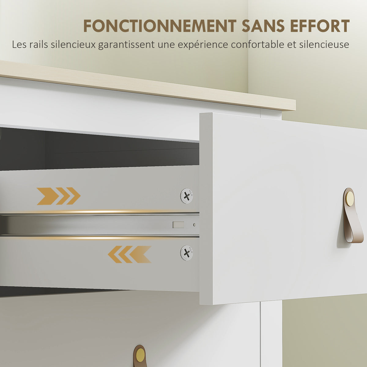 Commode 6 tiroirs meuble de rangement style contemporain avec poignées en polyuréthane, 120 x 40 x 78 cm, blanc
