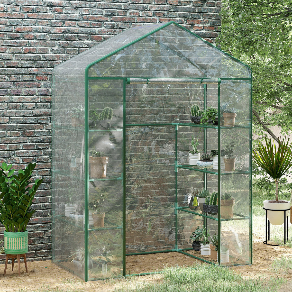 Serre de jardin 8 étagères bâche transparente PVC porte enroulable 143 x 73 x 195 cm - transparent