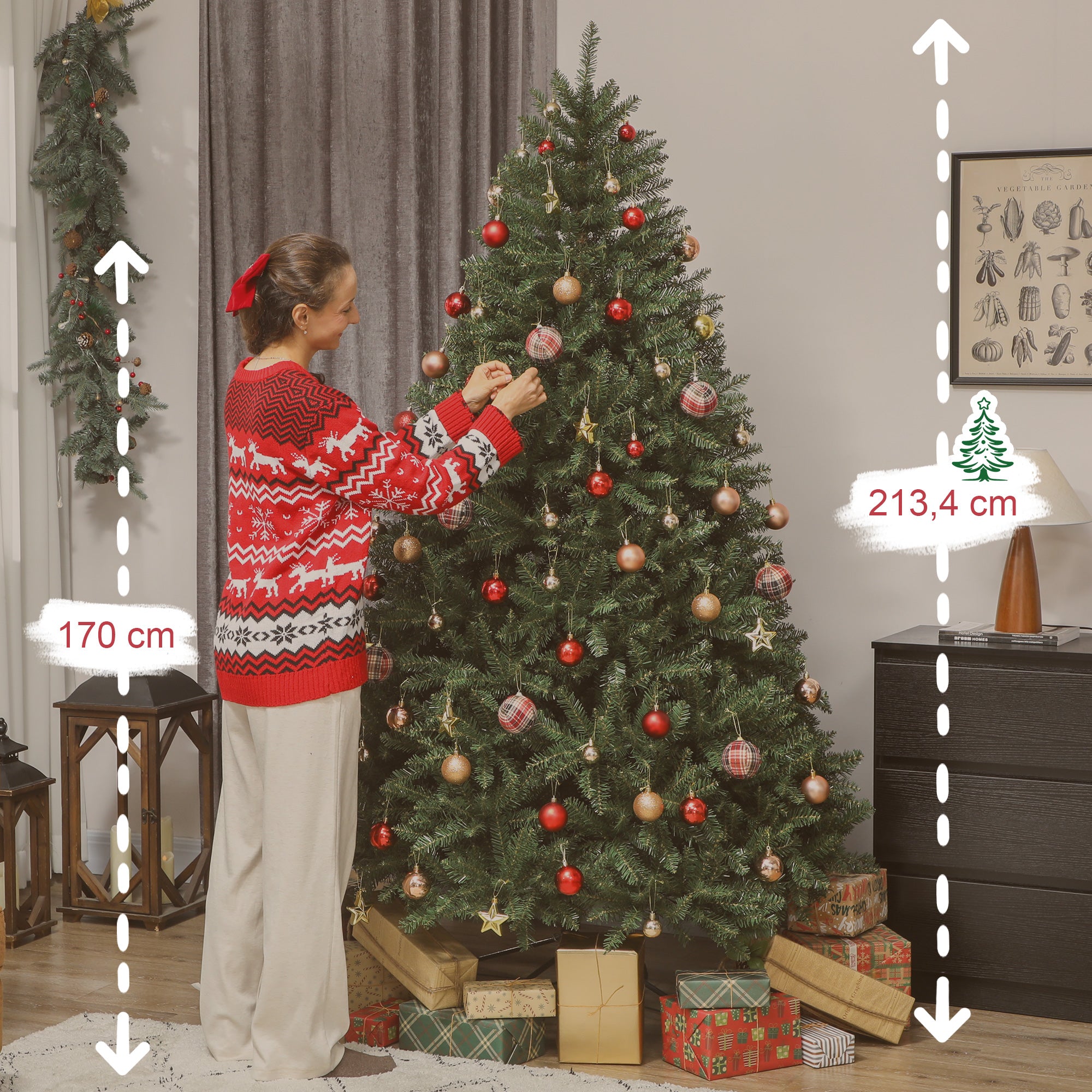 Sapin de Noël artificiel 210 cm, arbre de Noël réaliste avec 2641 pointes de branche articulée, support en métal, vert