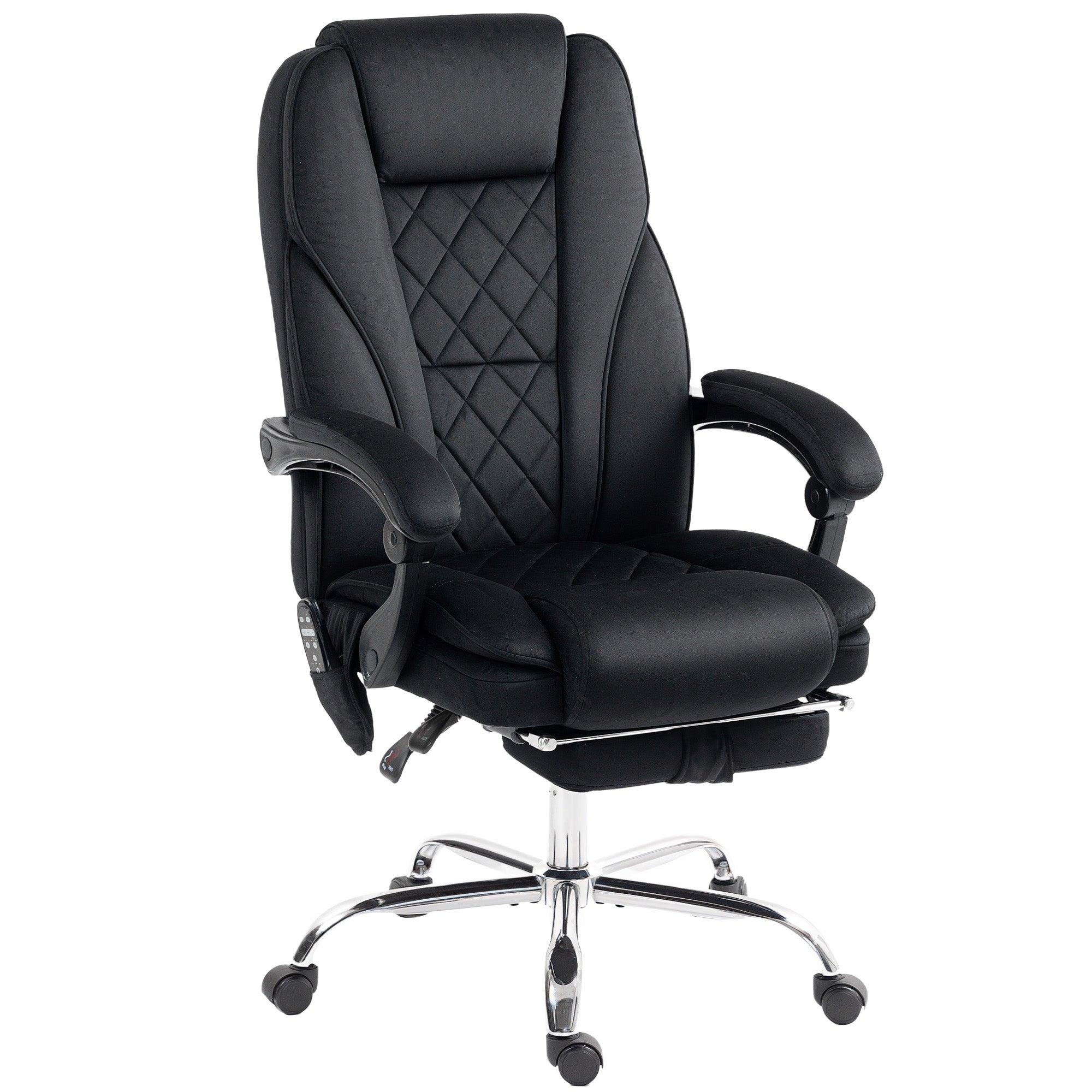 Massage and heating office chair, adjustable height, reclining backrest, remote control, retractable footrest, black