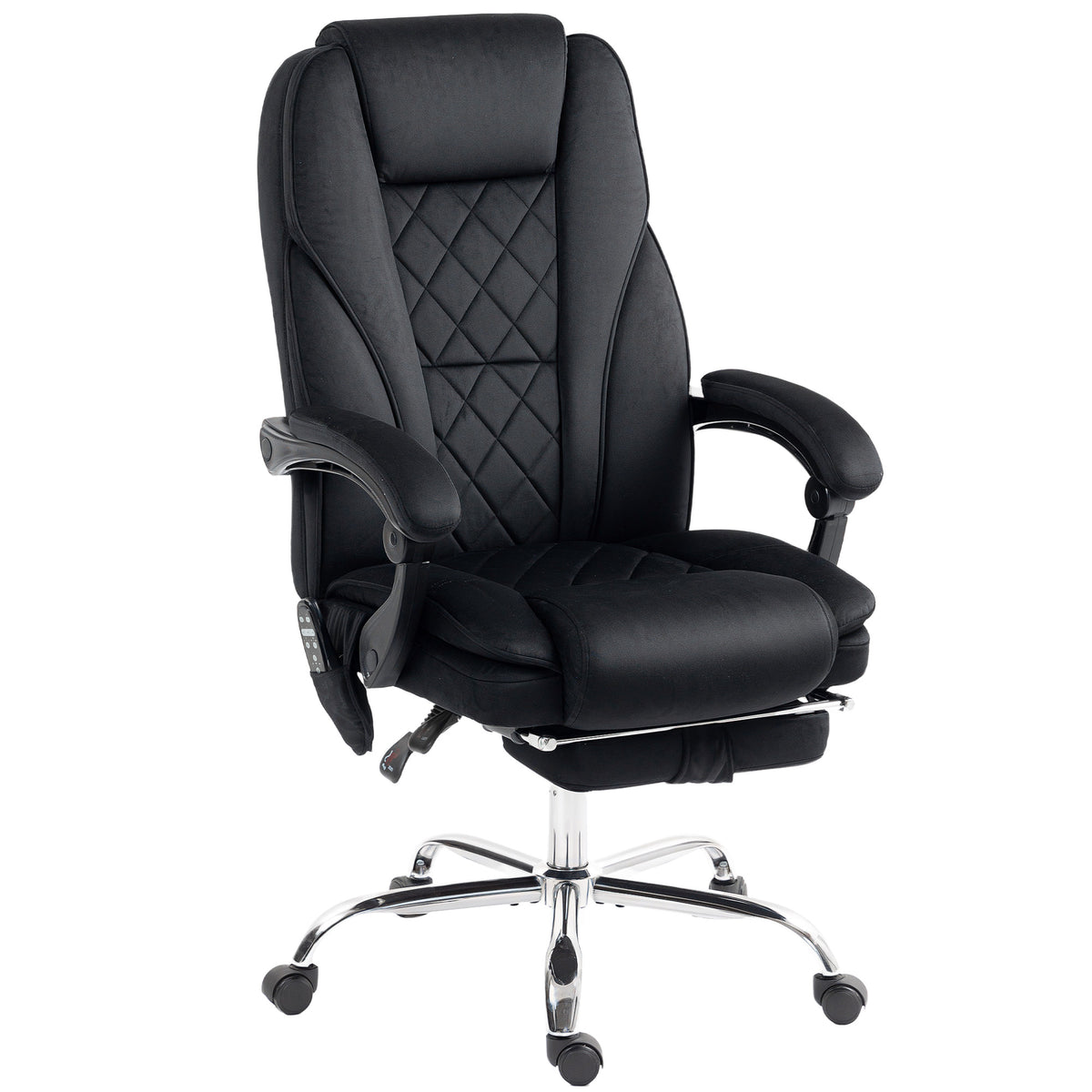 Massage and heating office chair, adjustable height, reclining backrest, remote control, retractable footrest, black