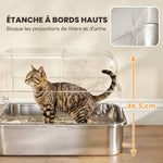Maison de Toilette pour Chat XXL en Inox, Couvercle 90°, Double Porte, Filtre Frontal, Pelle, 70x50x46,5cm, Gris