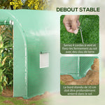 Serra da giardino a tunnel, superficie a terra 8 m², 4L x 2P x 2,05A m, telaio tubolare, porta con cerniera, 6 finestre avvolgibili, verde