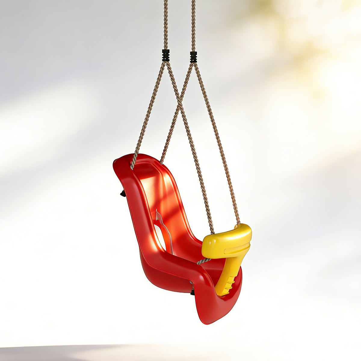 Balançoire pour enfants, balançoire bébé extérieure, dossier haut, barre de sécurité, hauteur ajustable, rouge et jaune