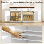Buffet salon, meuble de rangement avec 4 portes, 2 tiroirs silencieux, étagères réglables, 140x40x85cm, blanc et marron