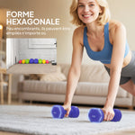Ensemble d'haltères hexagonaux total 20 kg lot de 8 haltères courts de gym avec revêtement en polyuréthane multicolore