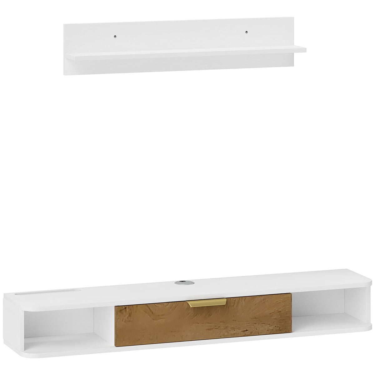Ensemble meuble TV suspendu avec étagère murale meuble télé bois mural passe-câbles 120 x 24 x 16 cm blanc
