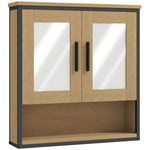 Armoire murale salle de bain avec miroir, meuble salle de bain avec compartiment ouvert et étagère réglable, chêne