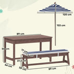 Ensemble salon de jardin extérieur enfant avec coussins et parasol amovible, rayé bleu marine et blanc