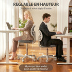 Chaise de Bureau Ergonomique Sans Accoudoirs, Fauteuil de Bureau Pivotant, Dossier Courbé en Maille et Roulettes, Gris
