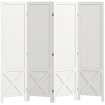 Paravent intérieur en bois 4 panneaux séparateur de pièce pliable panneau perforé 152 x 1,7 x 144,5 cm blanc