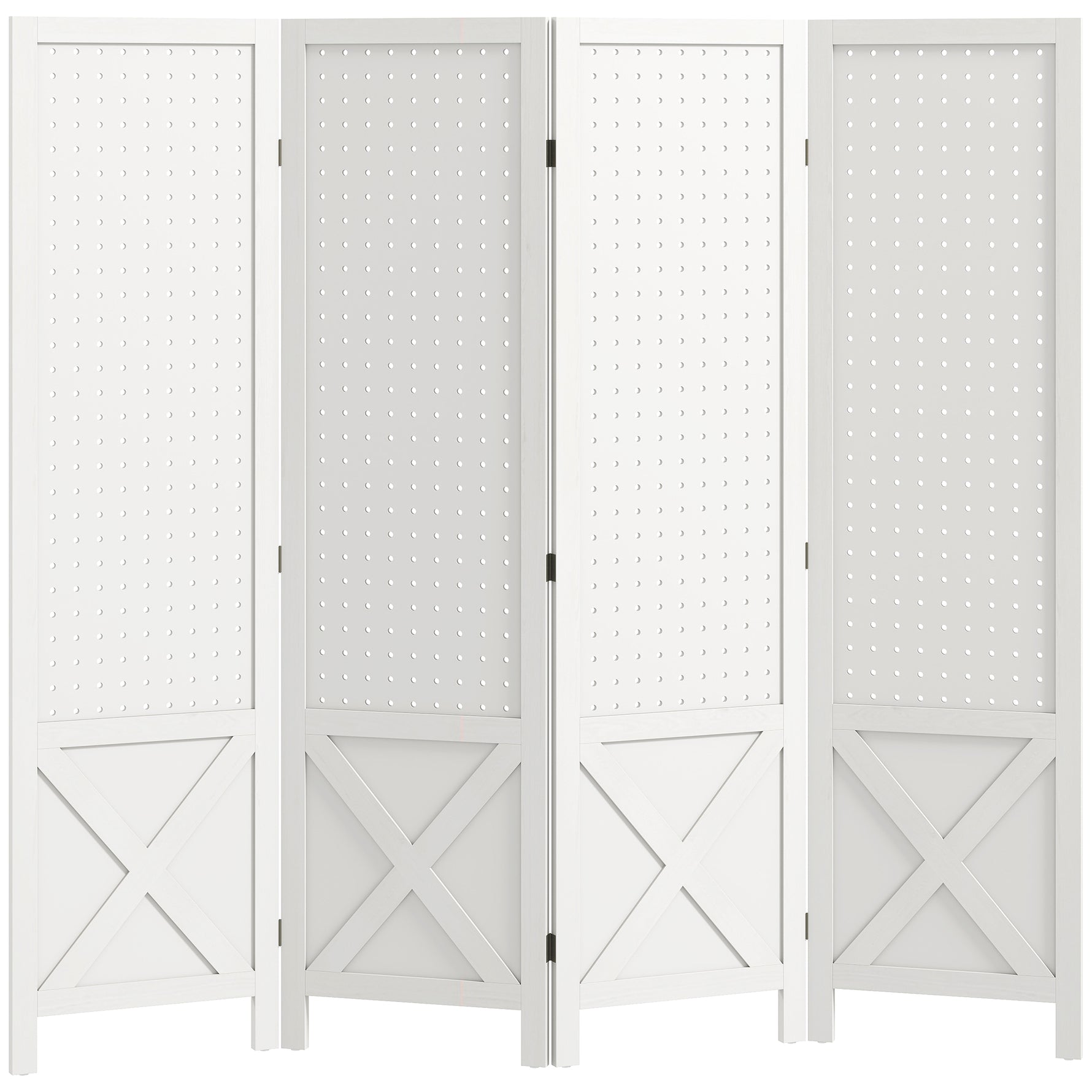 Paravent intérieur en bois 4 panneaux séparateur de pièce pliable panneau perforé 152 x 1,7 x 144,5 cm blanc