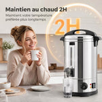 Distributeur d'Eau Chaude en Inox 8L 1500 W, 9 Niveaux de Température 30-110 °C, Maintien au Chaud, Robinet, Argenté
