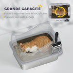 Bac à litière en acier inoxydable, maison de toilette pour chat, bords hauts, nettoyage facile, 43,1x33,2x25,4cm, gris