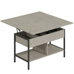 Table basse relevable et extensible, table de salon avec compartiment caché étagères ouvertes, 98x49x55cm, gris