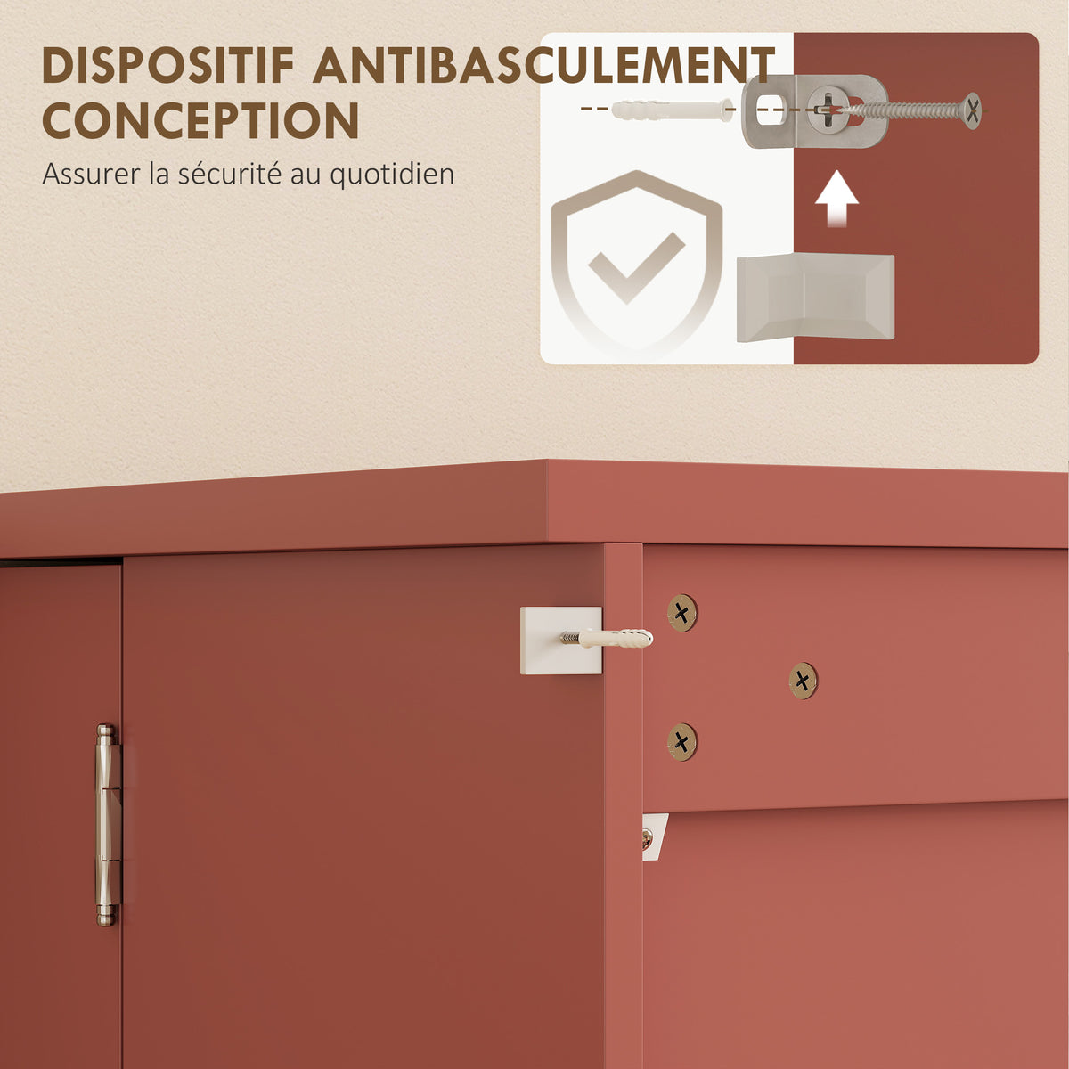 Buffet cuisine armoire de cuisine 5 niveaux avec portes et étagères réglables 60l x 40P x 120H cm grain de bois rouge