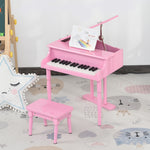 Kinder-Flügel aus Holz Kinderklavier 30 Tasten - inkl. Hocker und Notenständer - Musikinstrument - MDF rosa